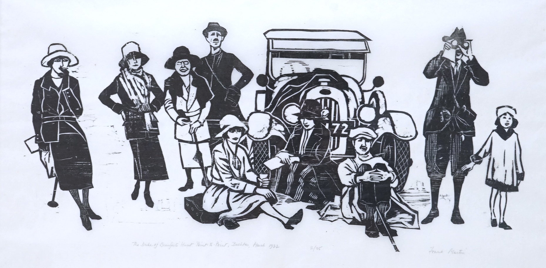 Frank Martin (1921-2005), woodcut, ‘The Duke of Beaufort hunt, Point to Point Bushton, March 1922’, signed in pencil, limited edition 2/25